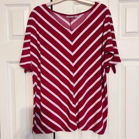 Croft & Barrow red and white short open sleeve womens medium top with ties - Picture 1 of 9